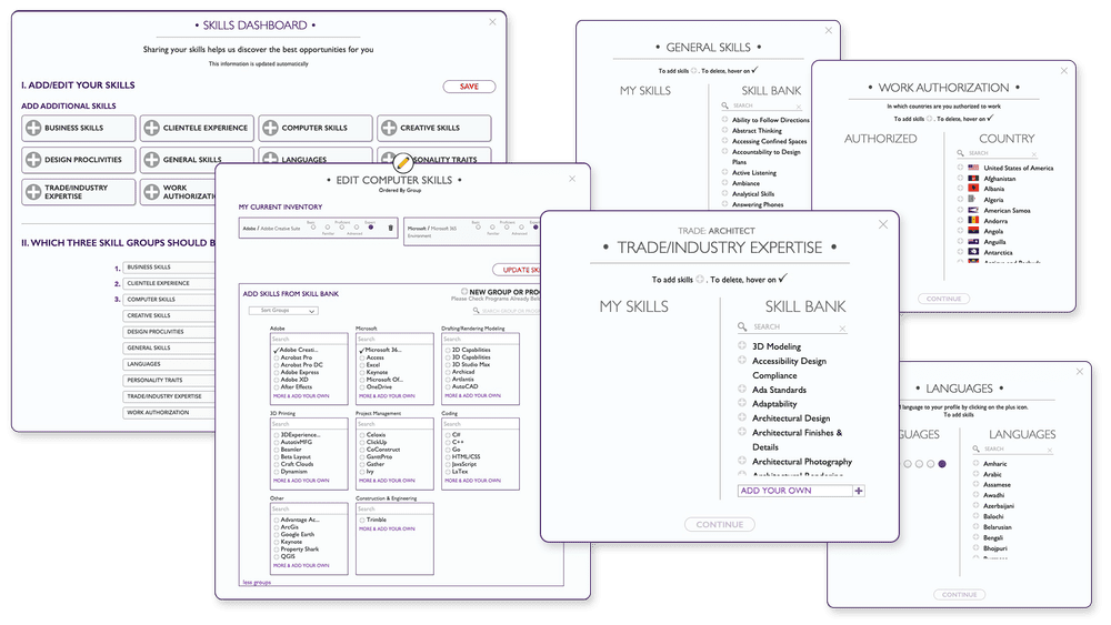 The skills panel — adding and editing structured skills